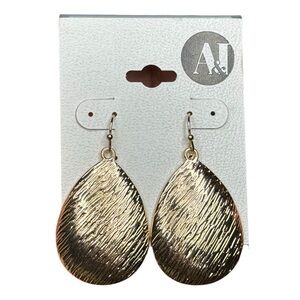 A&I Gold Teardrop Textured Hook Earrings NEW